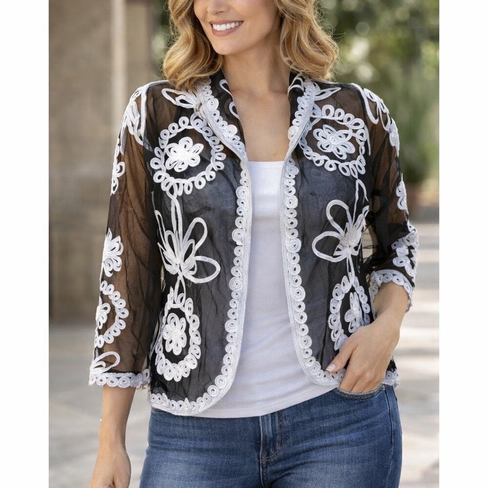 Weavz Womens sz small sheer Black cropped shrug open cardigan - Bolero Jacket